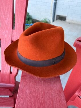 Rust Orange Felt Fedora with Brown Band